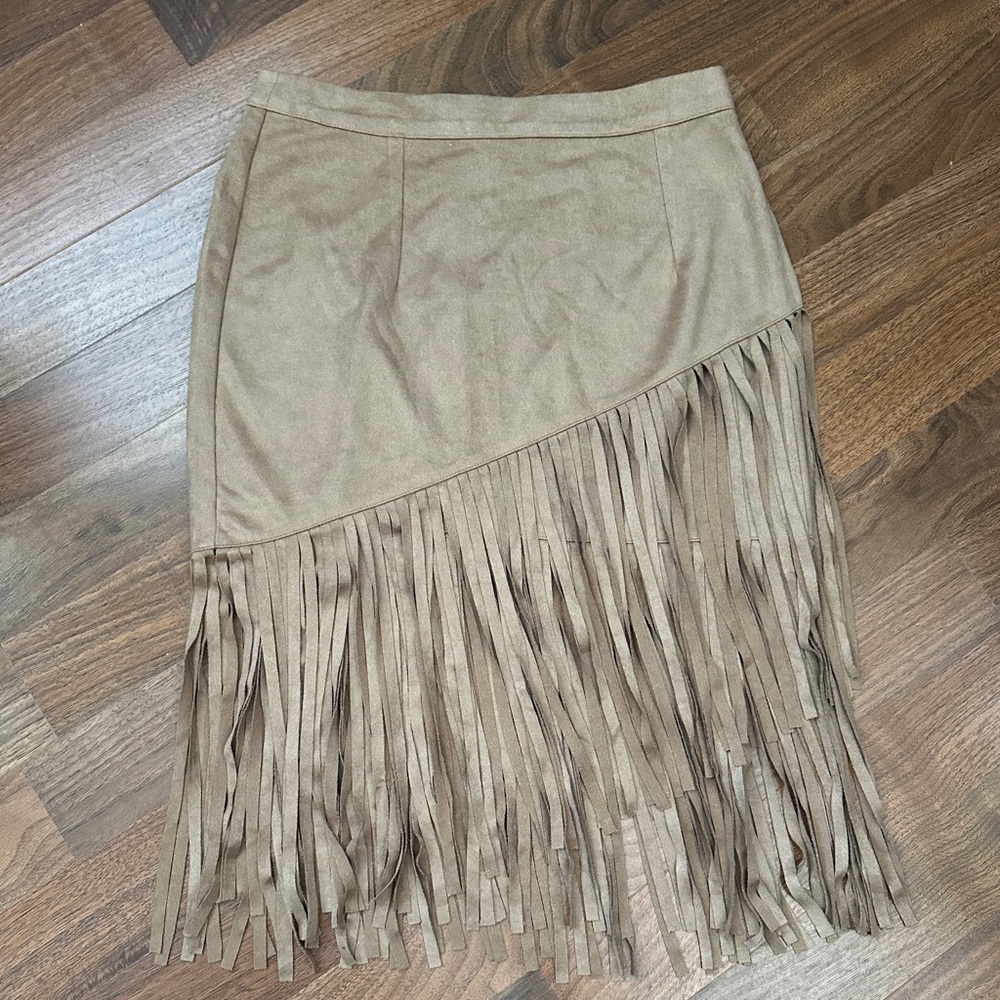 Fringe midi microsuede skirt